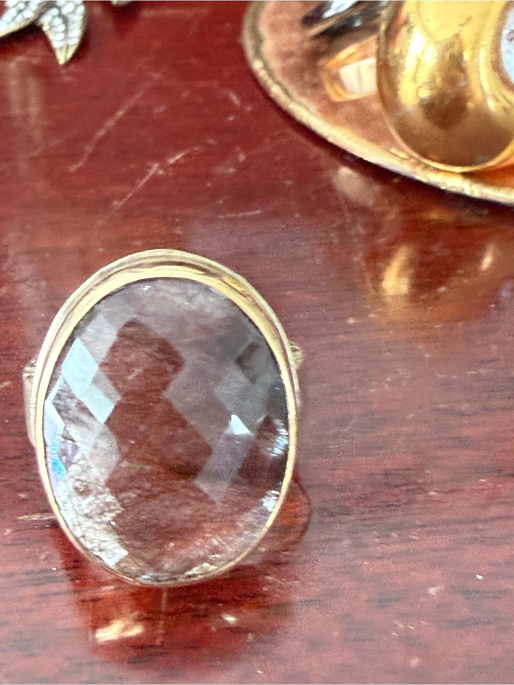 Silver Ring with Faceted Smoky Brown Stone - Women's Jewelry